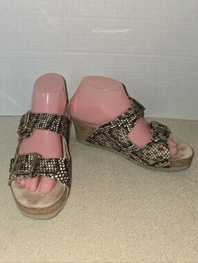 Mephisto Snakeskin Print Wedge Slide Sandals - Brown/Taupe size 38 / 8us
